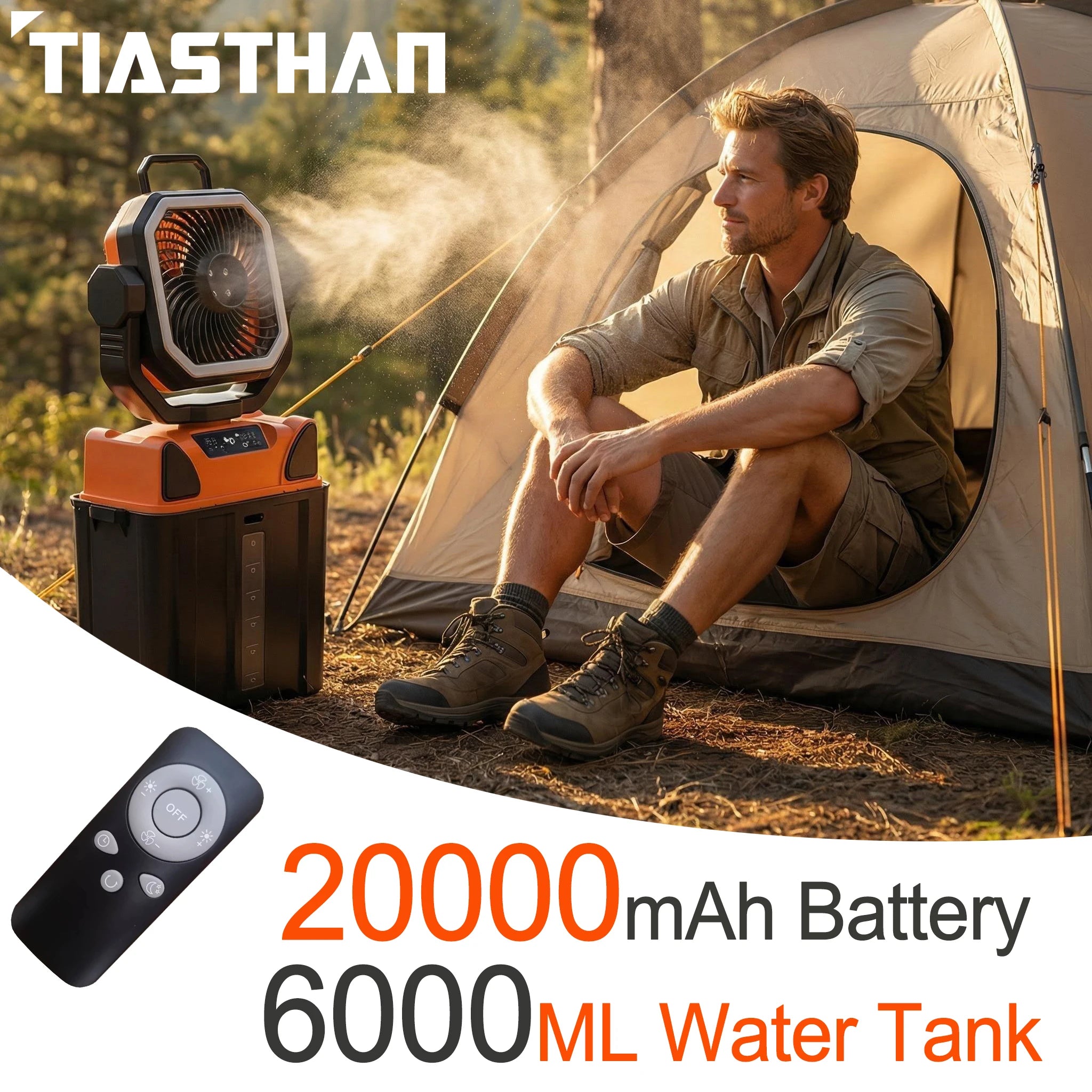 Outdoor Portable Fan 50000mAh Battery Operated withTurbo High-Speed Brushless Motor Auto-Swing for Camping Hiking Picnic BBQ
