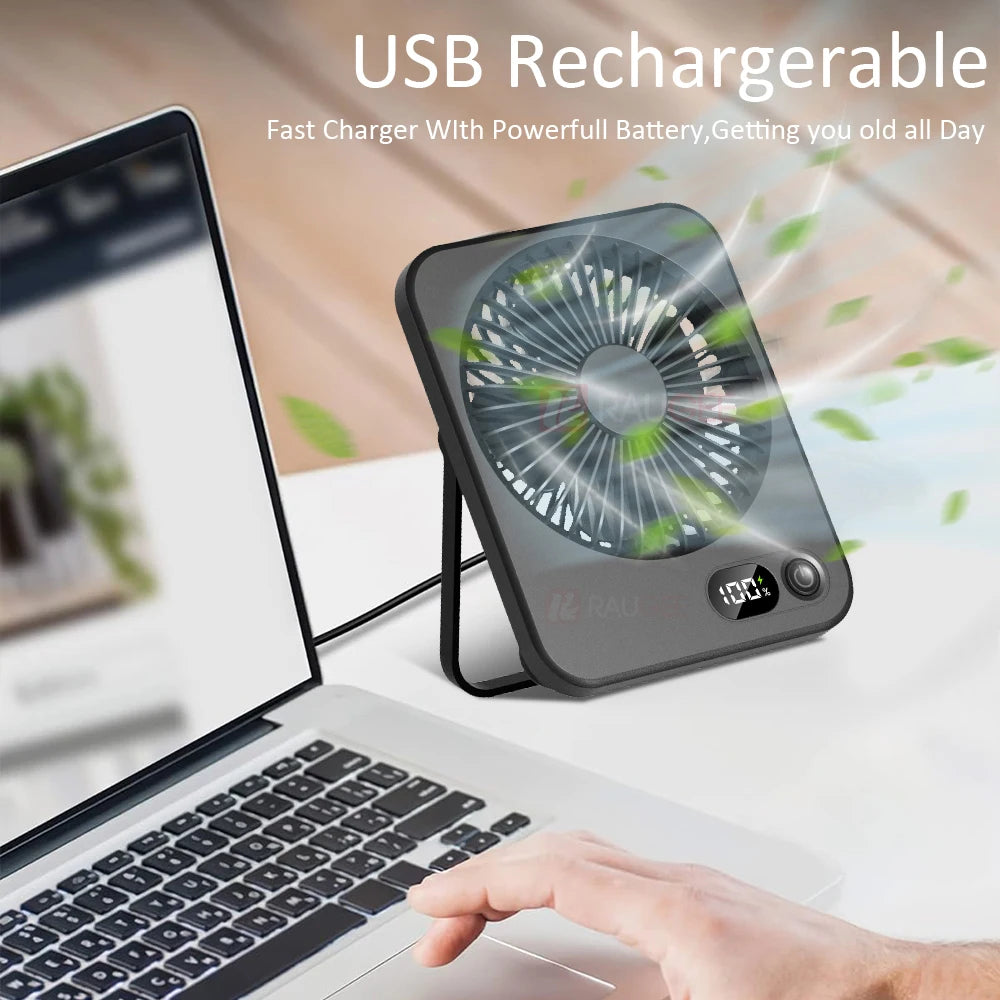 Desk Fan Portable Mini Fan Foldable Table Fan 20000/1200mAh USB Rechargerable Wall Fan Student Desktop Hang Fan Camping Tent Fan