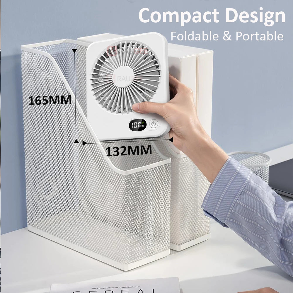 Desk Fan Portable Mini Fan Foldable Table Fan 20000/1200mAh USB Rechargerable Wall Fan Student Desktop Hang Fan Camping Tent Fan