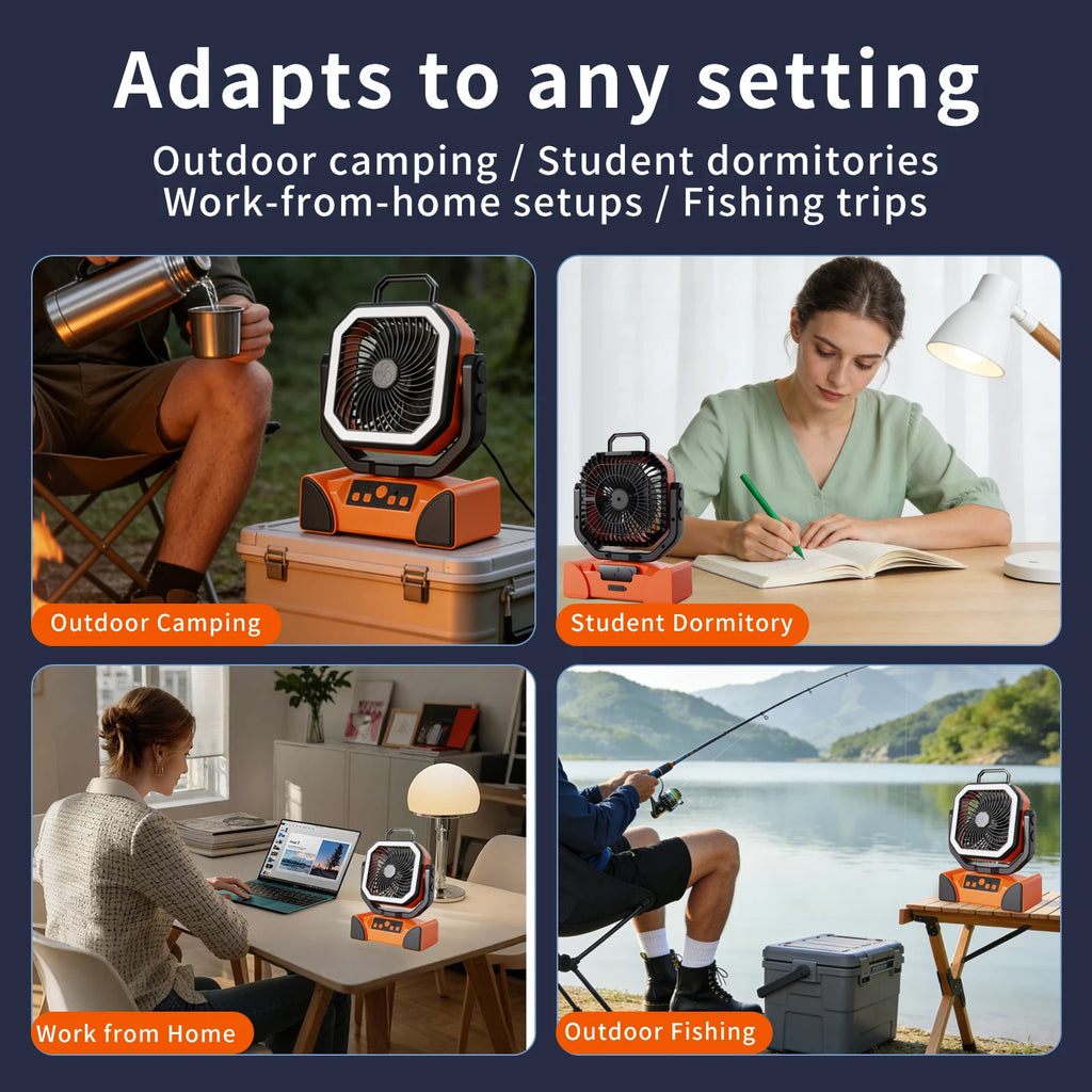 Outdoor Portable Fan 50000mAh Battery Operated withTurbo High-Speed Brushless Motor Auto-Swing for Camping Hiking Picnic BBQ