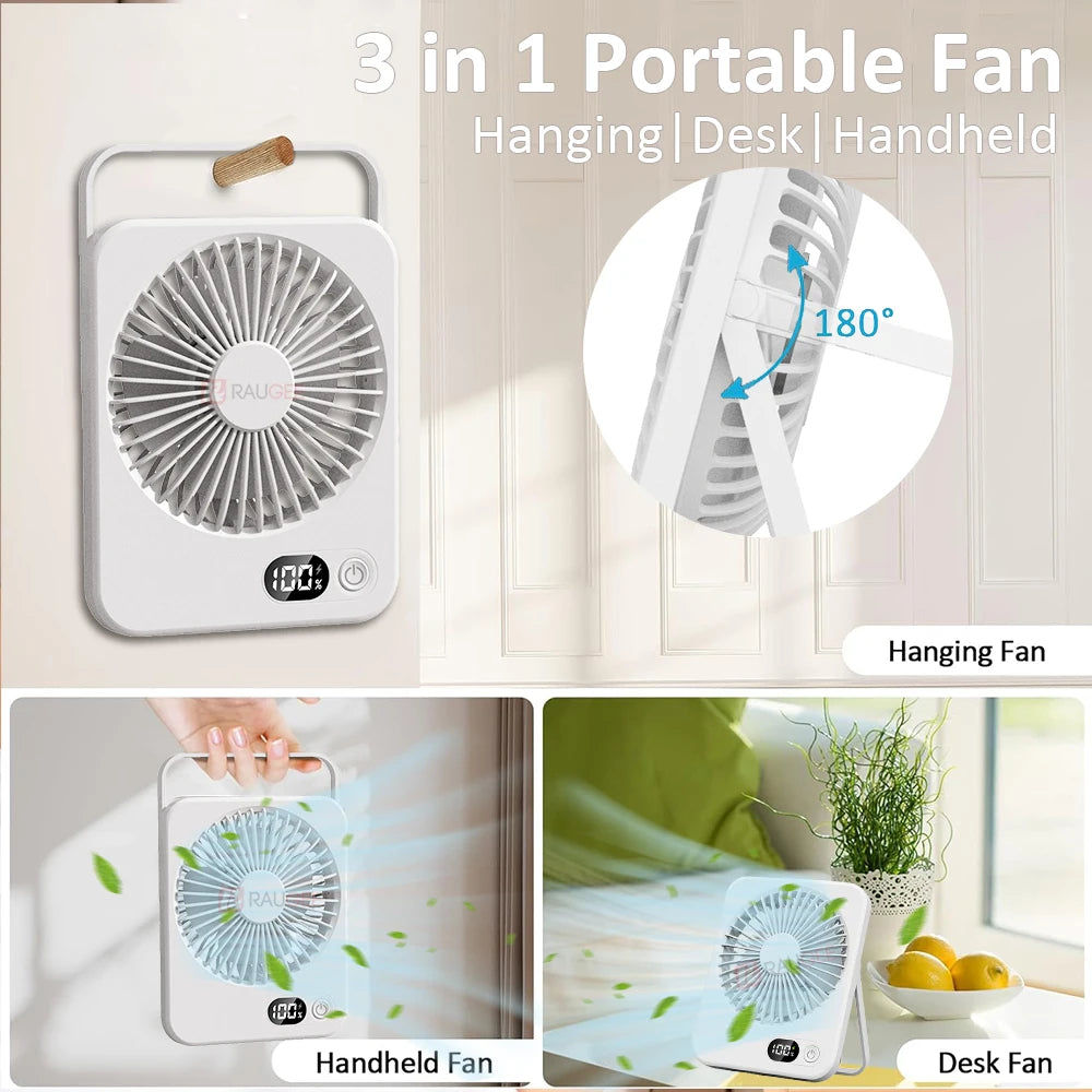 Desk Fan Portable Mini Fan Foldable Table Fan 20000/1200mAh USB Rechargerable Wall Fan Student Desktop Hang Fan Camping Tent Fan