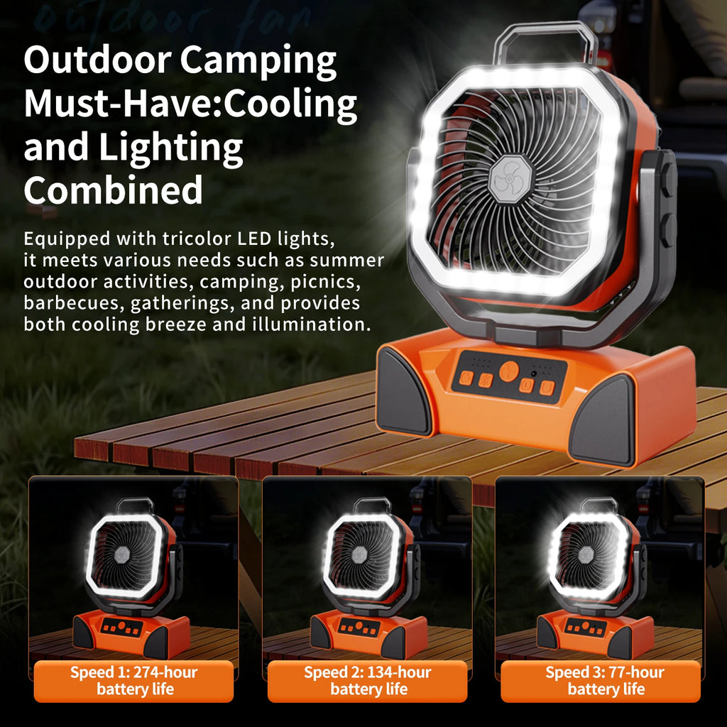 Outdoor Portable Fan 50000mAh Battery Operated withTurbo High-Speed Brushless Motor Auto-Swing for Camping Hiking Picnic BBQ