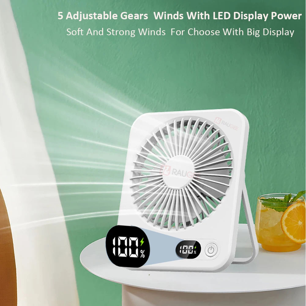 Desk Fan Portable Mini Fan Foldable Table Fan 20000/1200mAh USB Rechargerable Wall Fan Student Desktop Hang Fan Camping Tent Fan